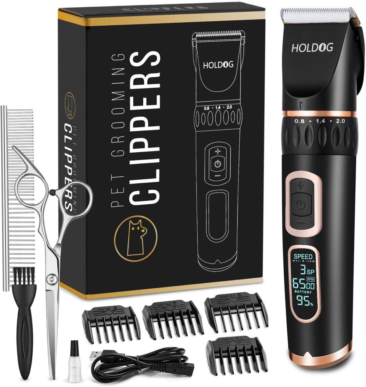Dog Clippers 3-Speed Low Noise High Power Rechargeable Cordless Pet ...