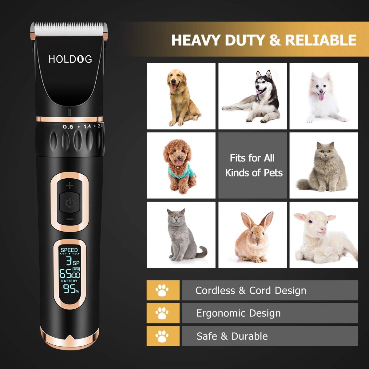 Image showcasing Dog Clippers 3-Speed Low Noise High Power Rechargeable Cordless Pet ...